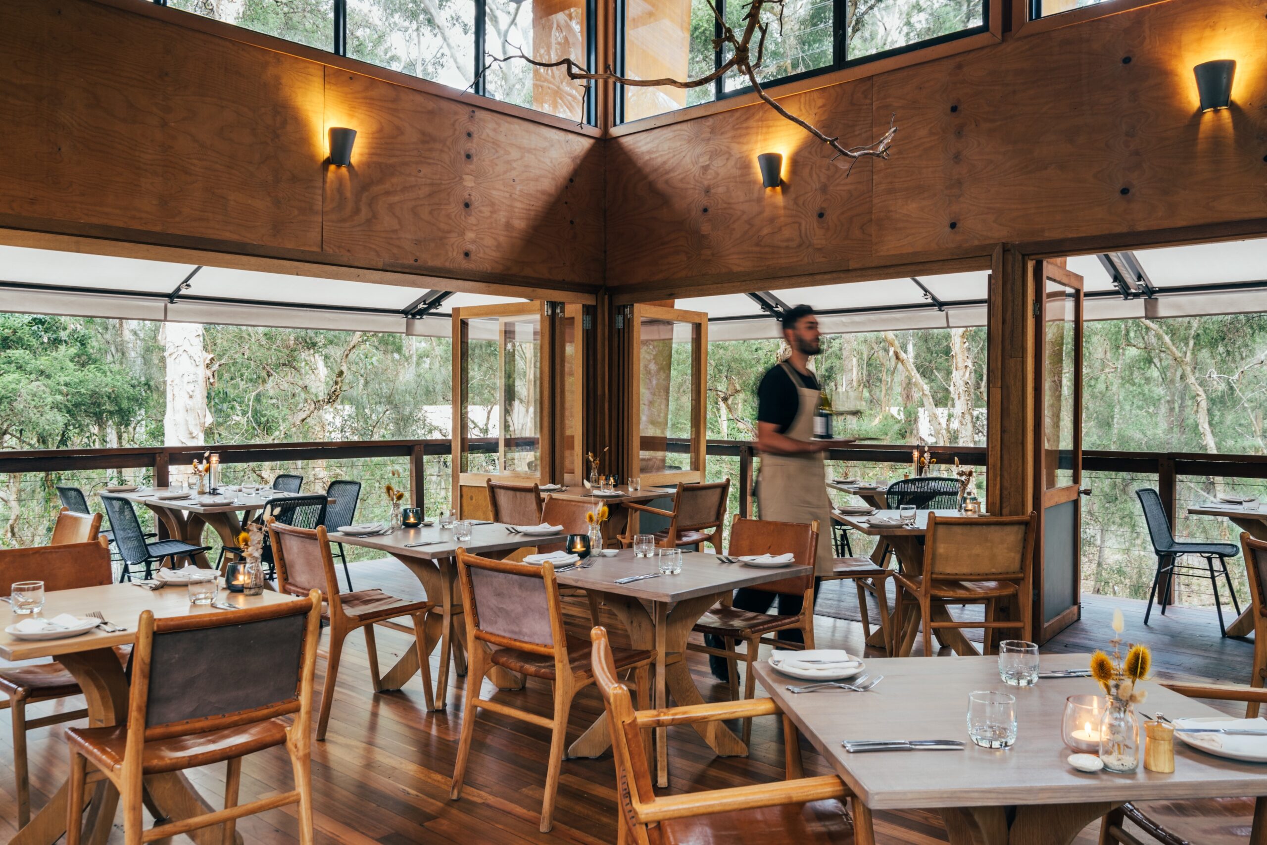 The dining room at Gunyah restaurant at Paperbark Camp near Huskisson